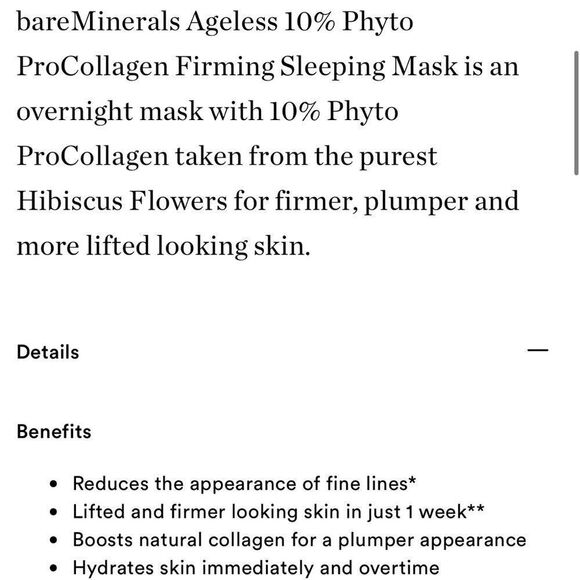 bare Minerals Ageless 10% Phyto ProCollagen Firming Sleeping Mask New FullSz - Picture 7 of 8